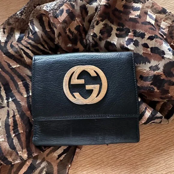 GUCCI Blondie Black Calf Leather Tri-Fold Wallet VTG Y2K Italy luxury designer - Picture 1 of 12